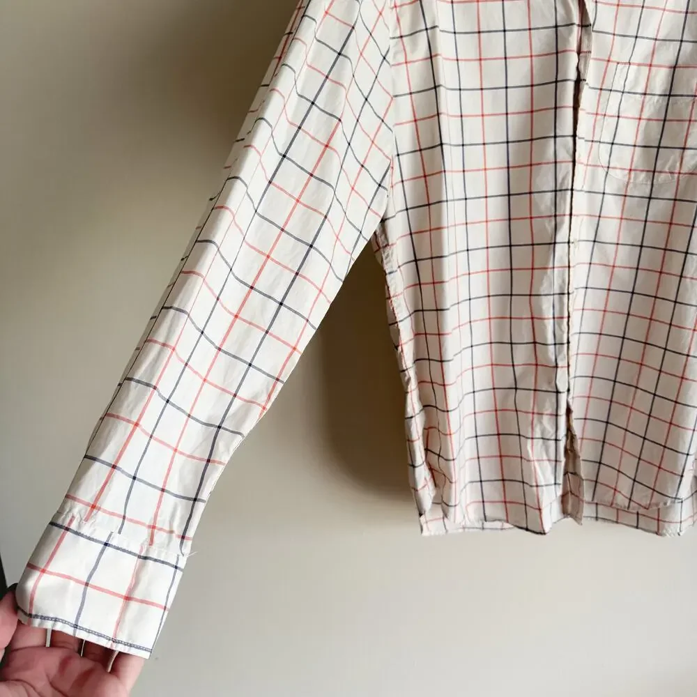 J. Crew Cream + Blue Pink Plaid Slim Fit Button Up Shirt XL